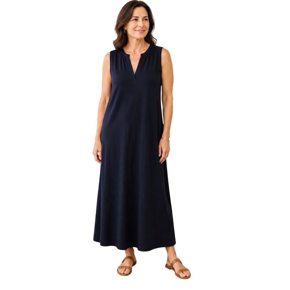 J. Jill Wearever Navy Blue Sleeveless Rayon Stretch Jersey Dress, Petite XLP